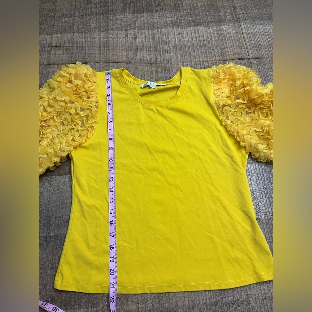 NWOT Anthropologie Yellow Ruffle Sleeve Blouse - Picture 5 of 9